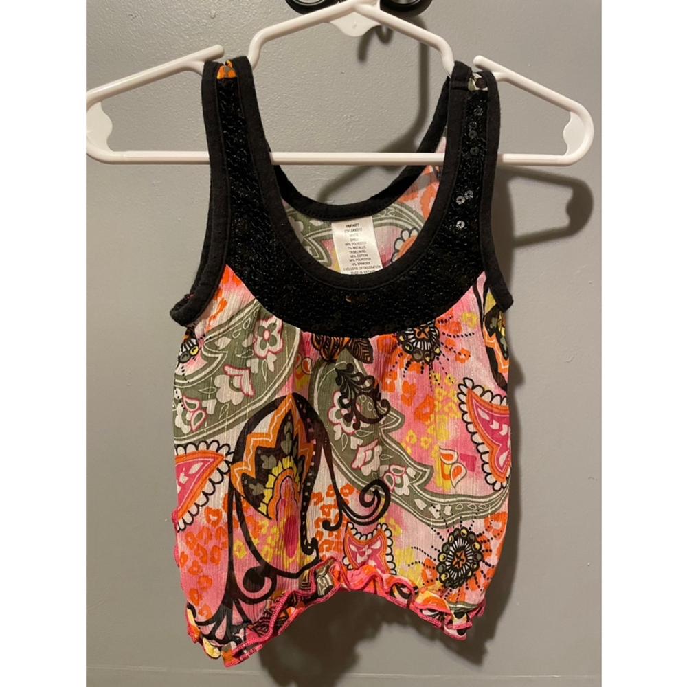 Girls Unbranded Tank Top 12M Paisley Sequin Pink Black Green